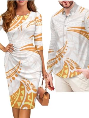 Polynesian Puletasi Samoan Traditional Matching Couples Womens Bodycon Pencil Dress Hawaiian Dress Shirt