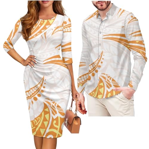 Polynesian Puletasi Samoan Traditional Matching Couples Womens Bodycon Pencil Dress Hawaiian Dress Shirt