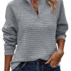 Women Tops Quarter Zip Fall Winter Tunics Casual Oversized Pullover Ribbed Quilted V Neck Collared Outfits Loose 2025