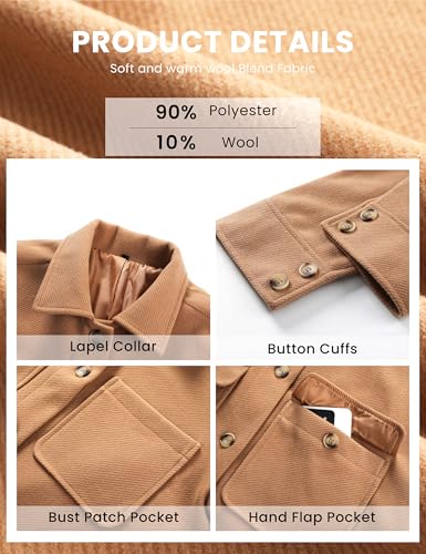 2025 Winter Elegant Womens Pea Coat Mid Long Wool Coat Wool Blend Trench Coat with Pockets