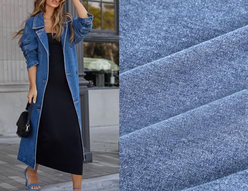 Women's Casual Double Breasted Long Denim Trench Coat Jean Jacket Trenchcoat with Belt Duster Coat