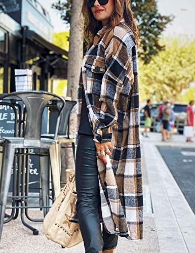 Women's Flannel Plaid Shacket Fall Oversized Long Button Down Shirt Jacket Shackets
