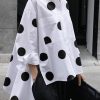 Women's 2025 Loose Flowy Blouse Tops Polka Dot Long Sleeve Button Down Side Slit High Low Hem Tunic Shirt
