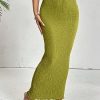Solid Lettuce Trim Pencil Skirt - High Waist, Long Length, Regular Fit, Green (Color : Green, Size : Large)