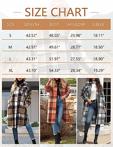 Women Fall Flannel Plaid Shacket Jacket Oversized Button Down Long Shirt Jacket