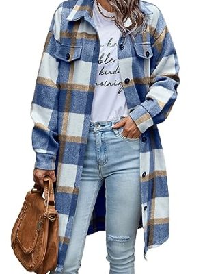 Womens Plaid Shacket Jacket Fall Fashion 2025 Long Sleeve Button Up Flannel Shirt Winter Clothing Woolen Coats