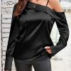 Women's Satin-Silk-Tops Sexy Off The Shoulder Dressy Blouse for Party Casual Long-Sleeve Elegant Shirt
