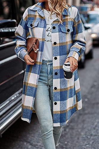 Womens Plaid Shacket Jacket Fall Fashion 2025 Long Sleeve Button Up Flannel Shirt Winter Clothing Woolen Coats