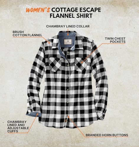 Women's Long Sleeve Plaid Flannel Button Up Shirt 100% Cotton