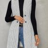 Women's Tweed Plaid Long Blazer Vest Sleeveless Trendy Fall Business Casual Dressy Work Blazer Jackets 2025