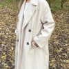 Women's Notched Collar Wool Blend Pea Coat Winter Double Breasted Trench Coat Long Oversized Button Down Overcoats
