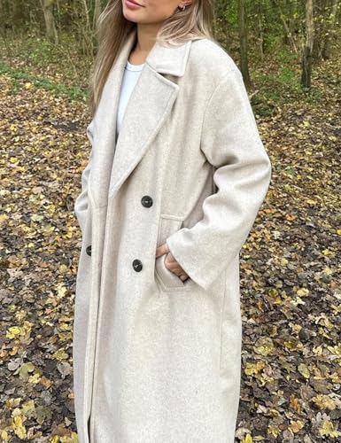 Women's Notched Collar Wool Blend Pea Coat Winter Double Breasted Trench Coat Long Oversized Button Down Overcoats