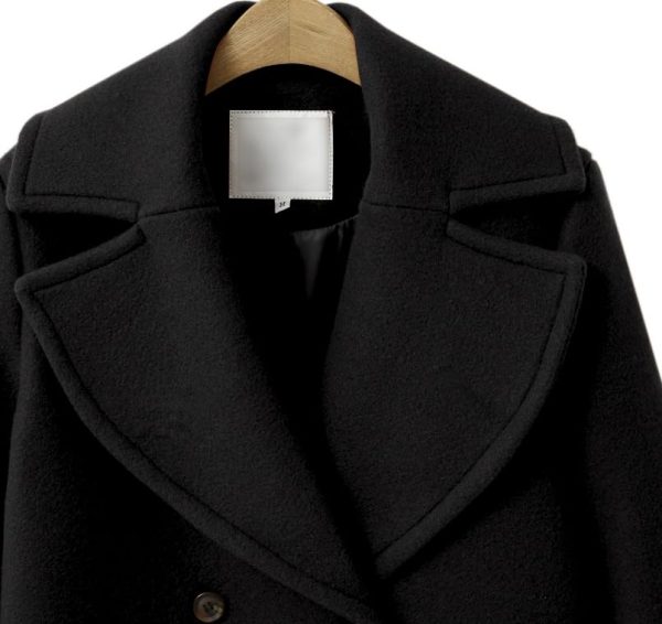 Women's Wool Blend Double Breasted Pea Coat Notched Lapel Mid Long Trench Overcoat with Pockets