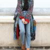 Women’s Flower Patchwork Coat Cotton Linen Trench Coat Women Jacket Vintage Boho Long Overcoat with Pockets