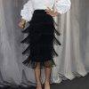 Women's High Waist Fringe Tiered Bodycon Pencil Midi Skirt
