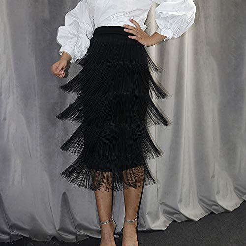 Women's High Waist Fringe Tiered Bodycon Pencil Midi Skirt