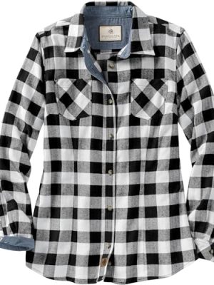 Women's Long Sleeve Plaid Flannel Button Up Shirt 100% Cotton