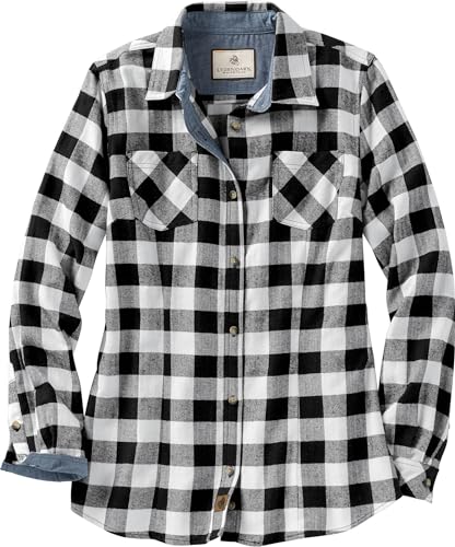 Women's Long Sleeve Plaid Flannel Button Up Shirt 100% Cotton