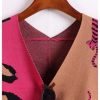 Women's Leopard Tiger Print Cardigan V Neck Long Sleeve Color Block Button Down Sweater Outwear
