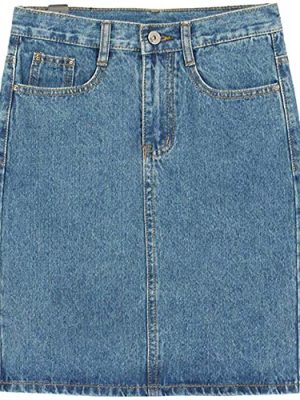 Women's Basic Five-Pocket Rugged Wear Denim Pencil Skirt with Slit