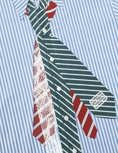Button Down Shirts Unisex Necktie Print Stripe Long Sleeve Shirt Casual Streetwear Shirts