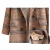 Women's Plaid Trench Coat Oversize Double Breasted Lapel Jacket Mid-Long Winter Pea Coat Overcoat