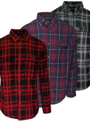 Men's Button Down Regular Fit Long Sleeve Plaid Flannel Casual Shirts - Multi Packs