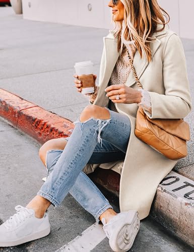 Women's Winter Wool Coat Mid-Long Notch Lapel Single Breasted Peacoat Casual Trench Coats Outwear