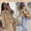 TITOMD Women Crop Trench Coat Single Breasted Check Lining Lightweight Cropped Jackets Fashion Outerwear