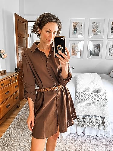 Women Boyfriend Shirts Button Down Long Sleeve Blouse Cuffed Sleeve Collared Shirt