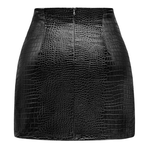 Women's Leather Mini Skirt Stretchy High Waisted Zipper Slit Faux Pleather Bodycon Short Pencil Skirt