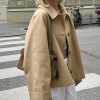 TITOMD Women Crop Trench Coat Single Breasted Check Lining Lightweight Cropped Jackets Fashion Outerwear