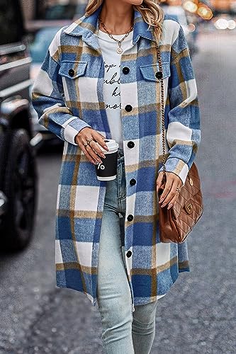 Womens Plaid Shacket Jacket Fall Fashion 2025 Long Sleeve Button Up Flannel Shirt Winter Clothing Woolen Coats