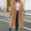 Women's Long Coat Notched Lapel Collar Double Breasted Pea Coat Winter Elegant Wool Blend Over Coats Jackets