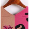 Women's Leopard Tiger Print Cardigan V Neck Long Sleeve Color Block Button Down Sweater Outwear