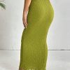 Solid Lettuce Trim Pencil Skirt - High Waist, Long Length, Regular Fit, Green (Color : Green, Size : Large)
