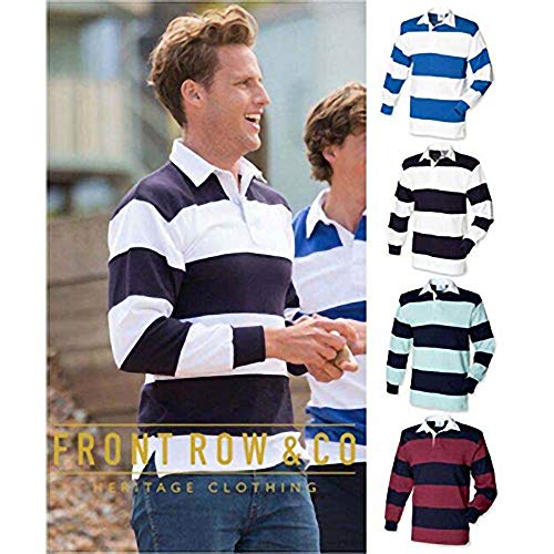 Sewn Stripe Long Sleeve Sports Rugby Polo Shirt (XL) (Duck Egg/Navy)