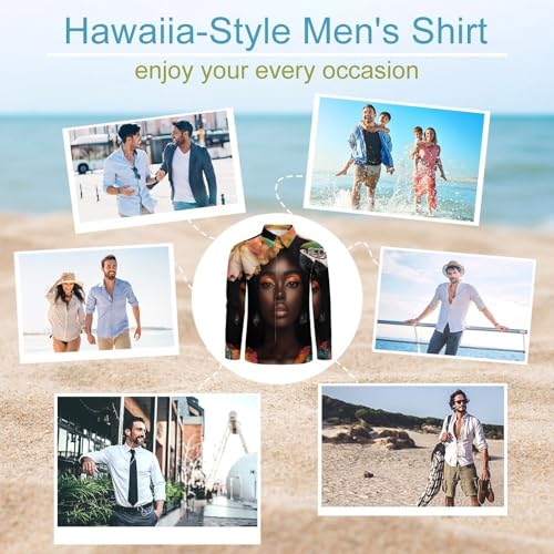 African USA Woman Mens Long Sleeve Shirt Casual Button Down Dress Shirts