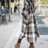 Women Fall Flannel Plaid Shacket Jacket Oversized Button Down Long Shirt Jacket