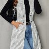 Women's Tweed Plaid Long Blazer Vest Sleeveless Trendy Fall Business Casual Dressy Work Blazer Jackets 2025
