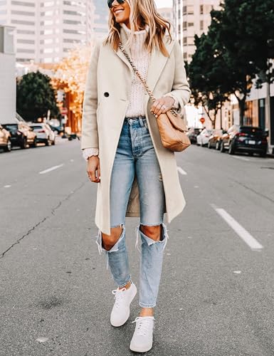 Women's Winter Wool Coat Mid-Long Notch Lapel Single Breasted Peacoat Casual Trench Coats Outwear
