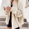 Women's Loose Fit Batwing Sleeve Waffle Knit Button Down Shirt Shacket Tops