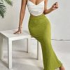 Solid Lettuce Trim Pencil Skirt - High Waist, Long Length, Regular Fit, Green (Color : Green, Size : Large)