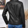 Faux Leather Jacket Women Motorcycle Zipper Bomber PU Bike Coat with Pockets