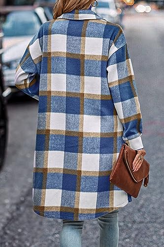 Womens Plaid Shacket Jacket Fall Fashion 2025 Long Sleeve Button Up Flannel Shirt Winter Clothing Woolen Coats