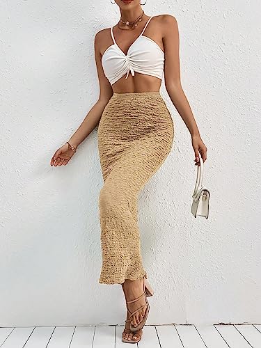 Women's High Waisted Flowy Long Pencil Skirts Ribbed Knit Bodycon Maxi Skirt Summer Trendy 2025