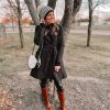 Women A Line Peacoat Dress Coat Belted Notch Lapel Overcoat Fall Winter Trench Coats