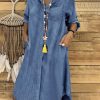 Denim Dress for Women 2025 Casual Loose Long Sleeve Classic Vintage Button Down Jean Shirt Dresses with Pockets