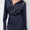 Shirt Dresses for Women Striped Collar Long Sleeve Button Down Cinched Waist Mini Dress Elegant Casual