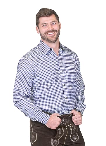 German Blue Plaid Lederhosen Longsleeve/Shortsleeve Button Down Shirt